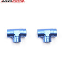 US SHIP ! 2PCS 10AN AN10 Female Flare Tee T Fitting Adapter Aluminum Union Fitting Blue