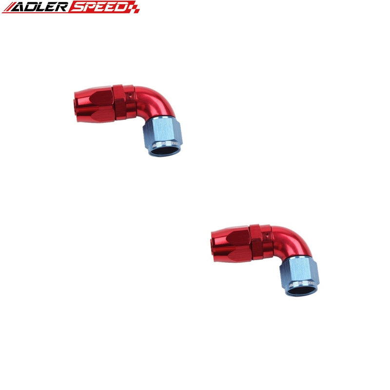 US SHIP ! ADLERSPEED 2PCS -10AN AN10 90 Degree Swivel Hose End Full Flow Fitting Adapter Red/Blue