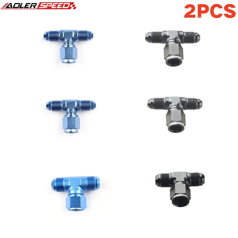US SHIP ! 2PCS Aluminum AN3 AN4 AN6 8 12 Male To Female Tee Piece Fitting Adapter Blue