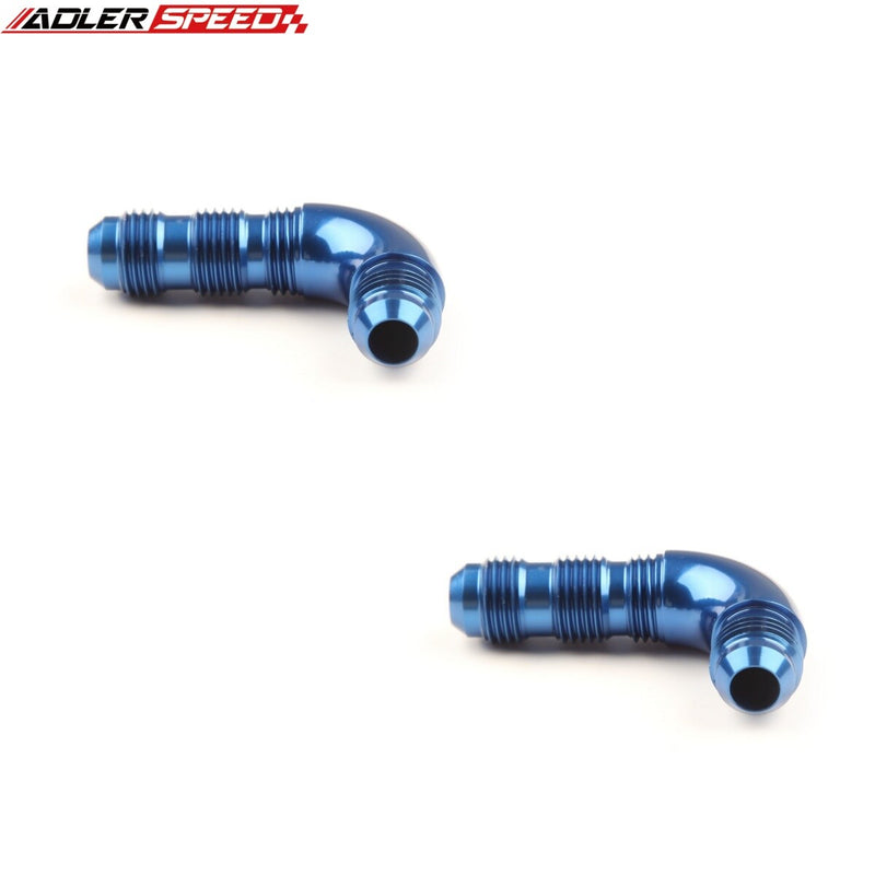 US SHIP ! ADLERSPEED  2PCS 90 Degree -6AN Male Flare Bulkhead Full Flow Fuel Fitting Adapter Blue