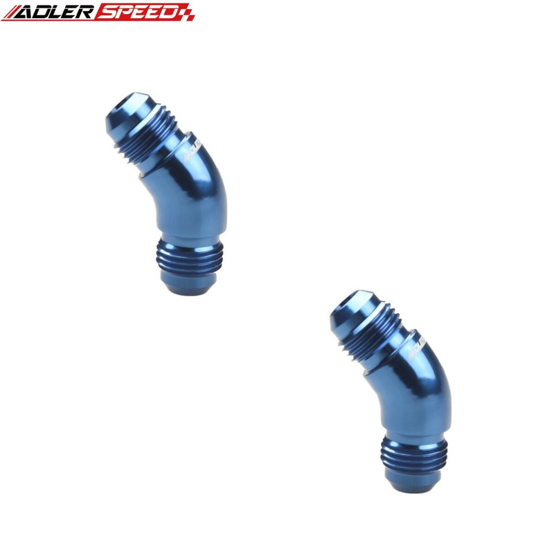 US SHIP ! 2PCS AN-6 6AN to AN6 Male 45 Degree Aluminum Full Flow Fitting Adapter Blue