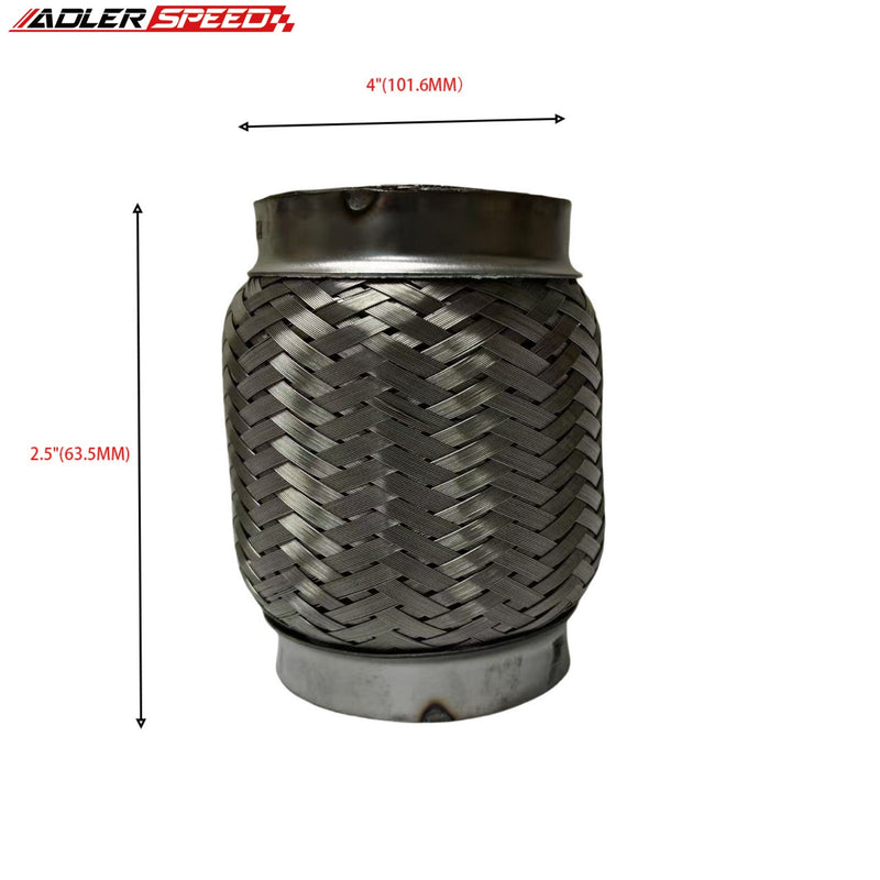 US SHIPPING 2.5" ID x 4" Length Exhaust Flex Pipe Stainless Steel Double Braid Coupling