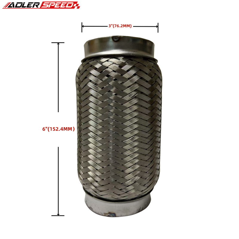 US SHIPPING 3" inch ID Exhaust Flex Pipe Heavy Duty Stainless Steel Double Braided 6" OL