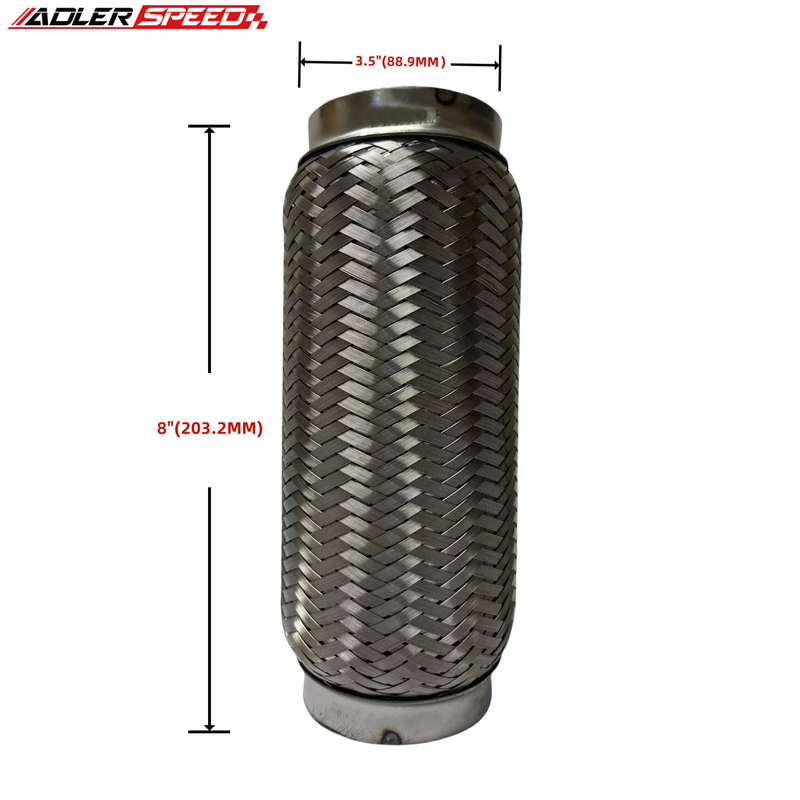 3.5" ID x 8" Length Stainless Steel Exhaust Flex Pipe Coupling Double Braided US