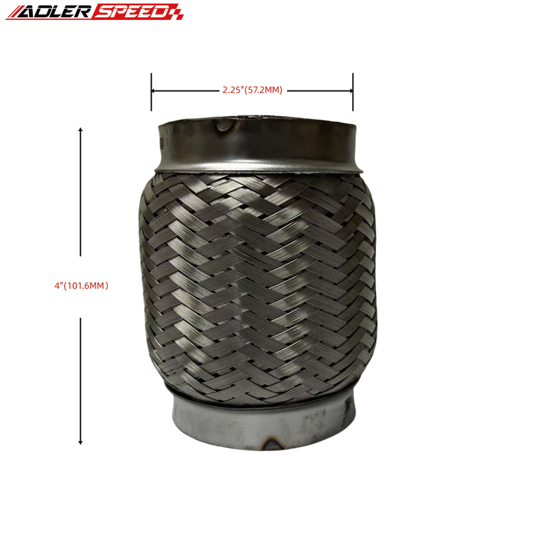 US STOCK 2.25" x 4" Length Exhaust Flex Pipe Heavy Duty Stainless Steel Interlock