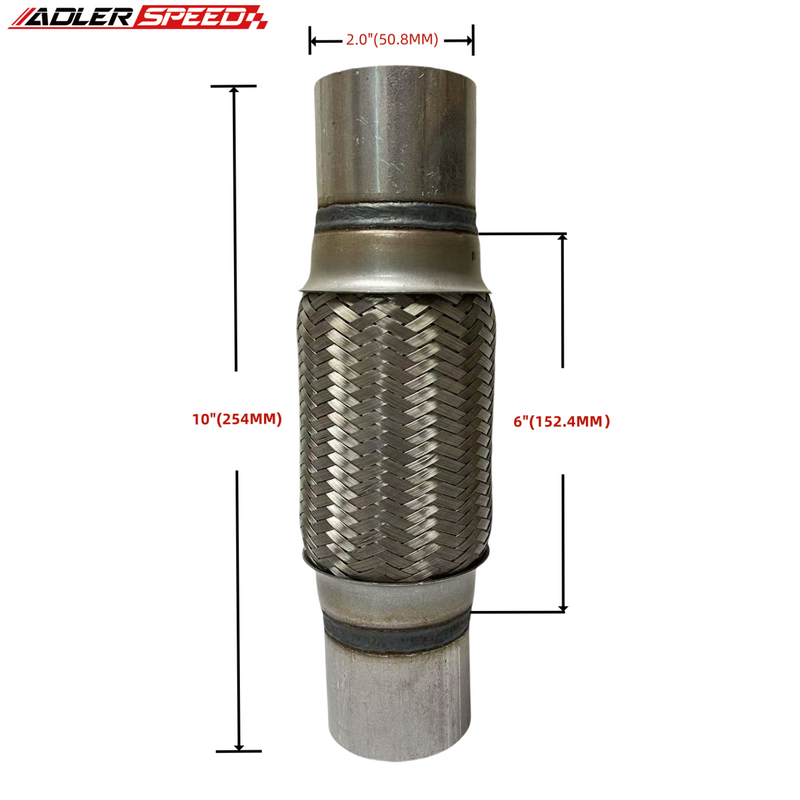 US SHIP Exhaust Flex Pipe 2" OD x 6" x 10'' OL Heavy Duty Stainless Steel Coupling
