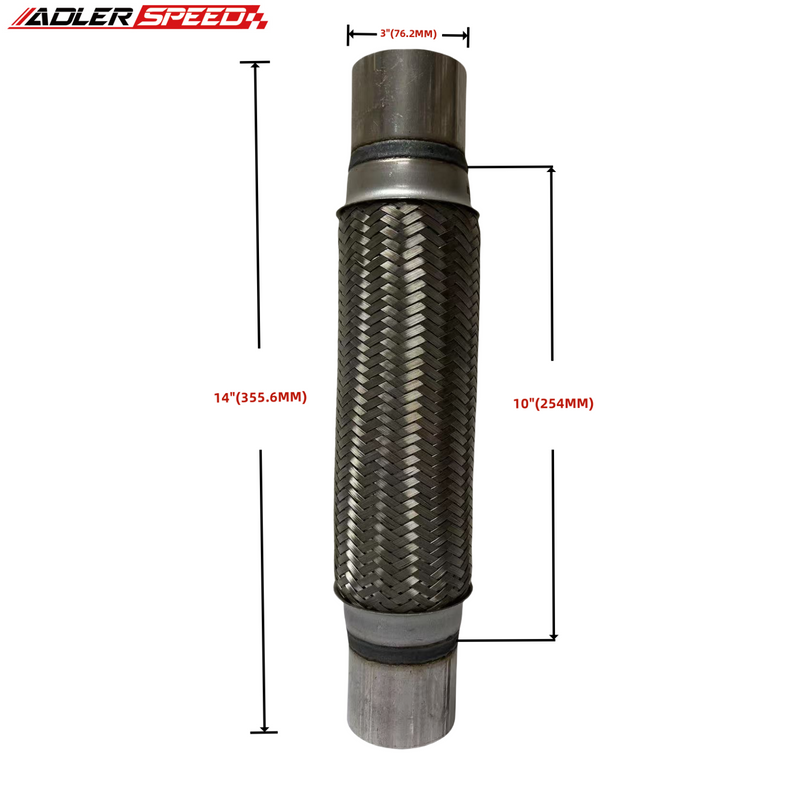 US STOCK 3" OD x 10" x 14'' OL Stainless Steel Flex Section Exhaust Flex Pipe Coupling