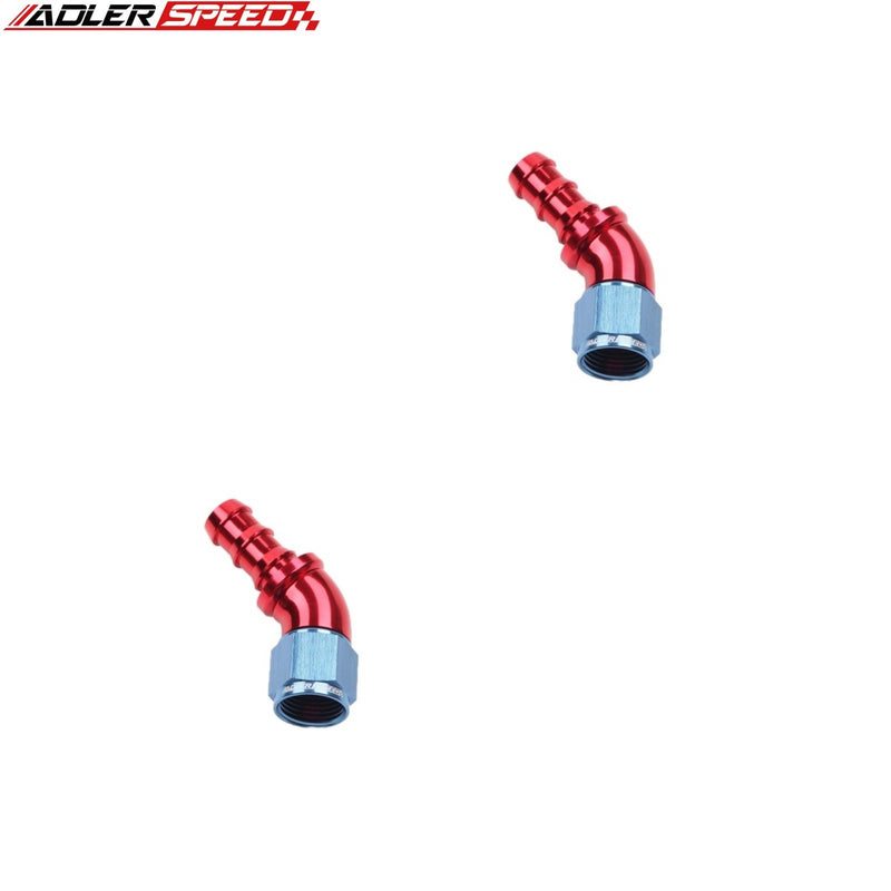 US SHIP ! ADLERSPEED 2PCS -12AN AN12 45 Degree Push-Lock Hose End Full Flow Fitting Red/Blue