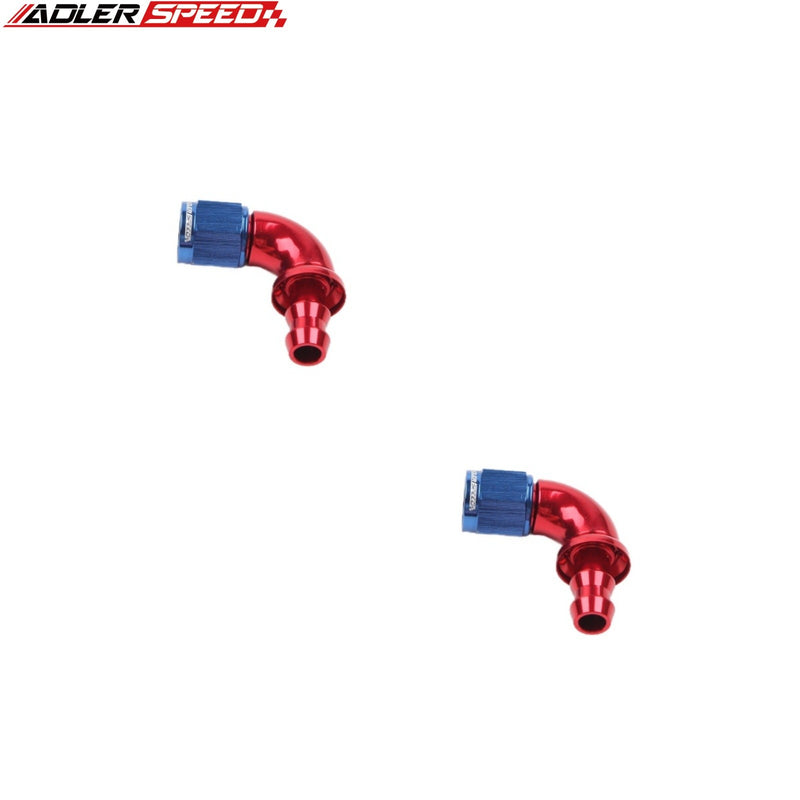 US SHIP ! ADLERSPEED 2PCS -6AN AN6 90 Degree One Piece Hose End Push On Fitting Adapter Red/Blue US