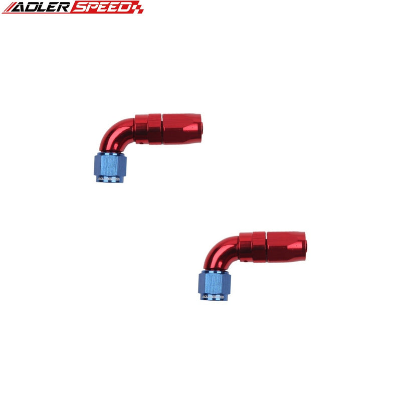 US SHIP ! ADLERSPEED 2PCS -6AN AN6 One Piece Hose End 90 Degree Fuel Oil Fitting Adapter Red/Blue
