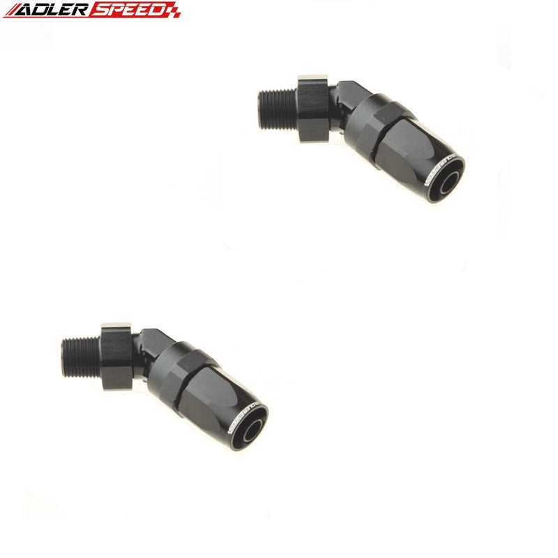 US SHIP !  ADLERSPEED 2PCS 45 Degree 8AN AN8 To 1/4" NPT Swivel Hose End Fuel Fitting Adapter Black