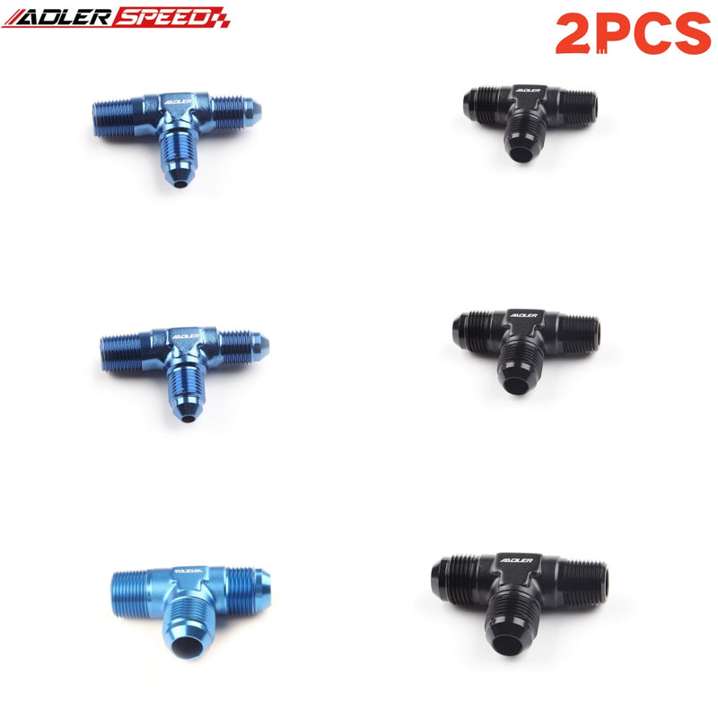 US SHIP ! ADLERSPEED 2PCS -3AN 4AN 6AN 8AN 12AN Male Flare to NPT Tee T-piece Fuel Fitting Adapter