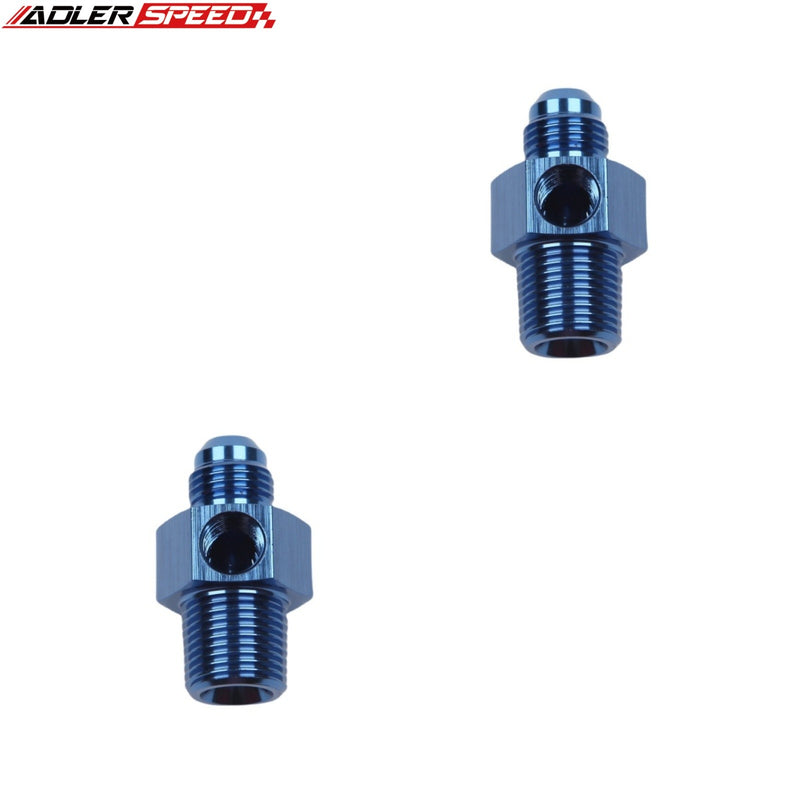 US SHIP ! ADLERSPEED 2PCS AN6/AN8 Male To 1/4" Or 3/8" NPT w/ 1/8" NPT Gauge Port Fuel Gauge Adapter