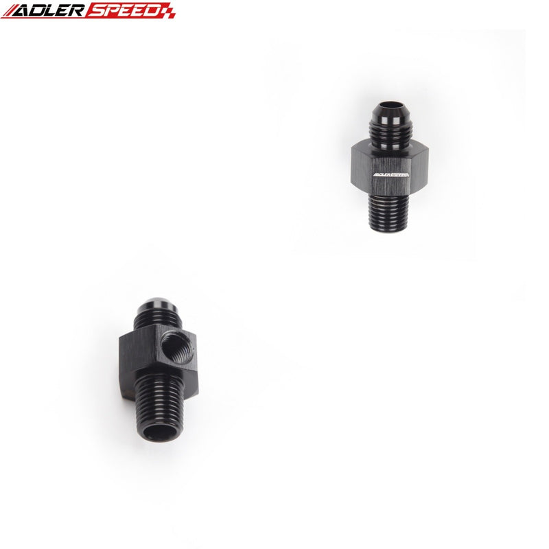 US SHIP ! ADLERSPEED 2PCS AN6/AN8 Male To 1/4" Or 3/8" NPT w/ 1/8" NPT Gauge Port Fuel Gauge Adapter