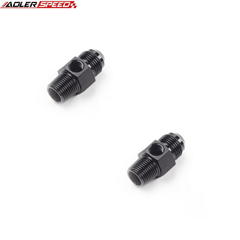 US SHIP ! ADLERSPEED 2PCS AN6/AN8 Male To 1/4" Or 3/8" NPT w/ 1/8" NPT Gauge Port Fuel Gauge Adapter