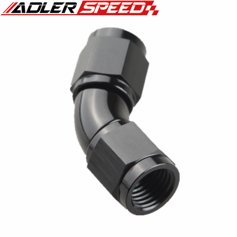 AN4 AN6 AN8 AN10 AN12 Aluminum 45 Degree Female To Female Full Flow Adapter Fitting Black