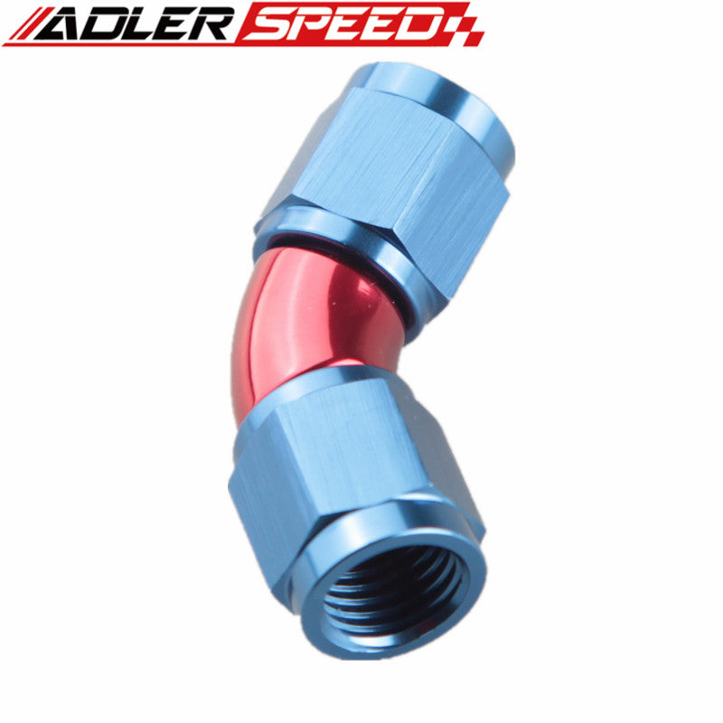 AN4 AN6 AN8 AN10 Aluminum 45 Degree Female To Female Full Flow Adapter Fitting Red & Blue