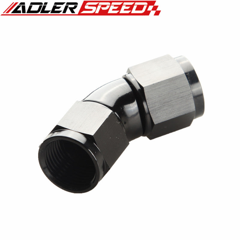 AN4 AN6 AN8 AN10 AN12 Aluminum 45 Degree Female To Female Full Flow Adapter Fitting Black