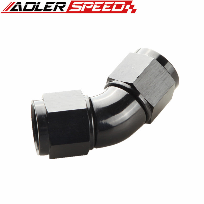 AN4 AN6 AN8 AN10 AN12 Aluminum 45 Degree Female To Female Full Flow Adapter Fitting Black