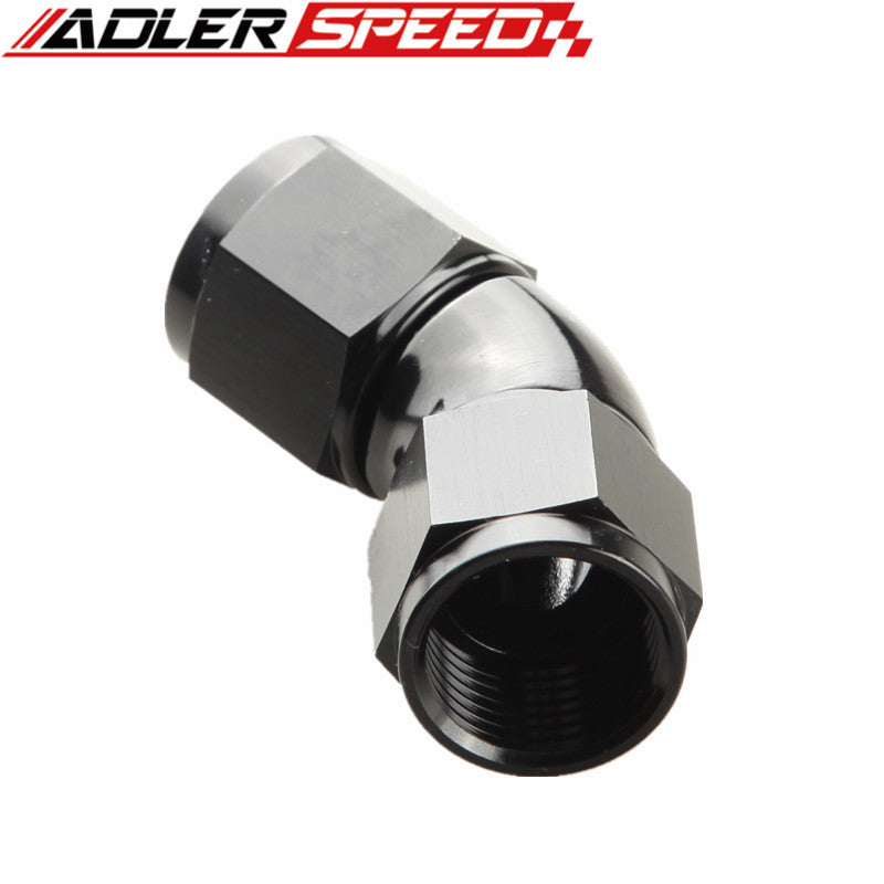 AN4 AN6 AN8 AN10 AN12 Aluminum 45 Degree Female To Female Full Flow Adapter Fitting Black