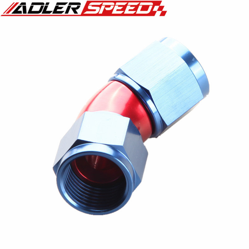 AN4 AN6 AN8 AN10 Aluminum 45 Degree Female To Female Full Flow Adapter Fitting Red & Blue