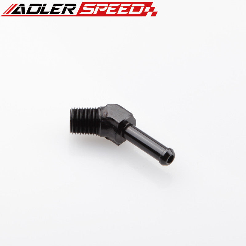 1/8" 1/4" NPT To 1/4" 3/8" Barb 45 Degree Male to Barb Aluminum Adapter Fitting