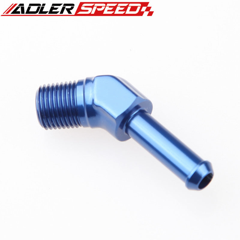 1/8" 1/4" NPT To 1/4" 3/8" Barb 45 Degree Male to Barb Aluminum Adapter Fitting