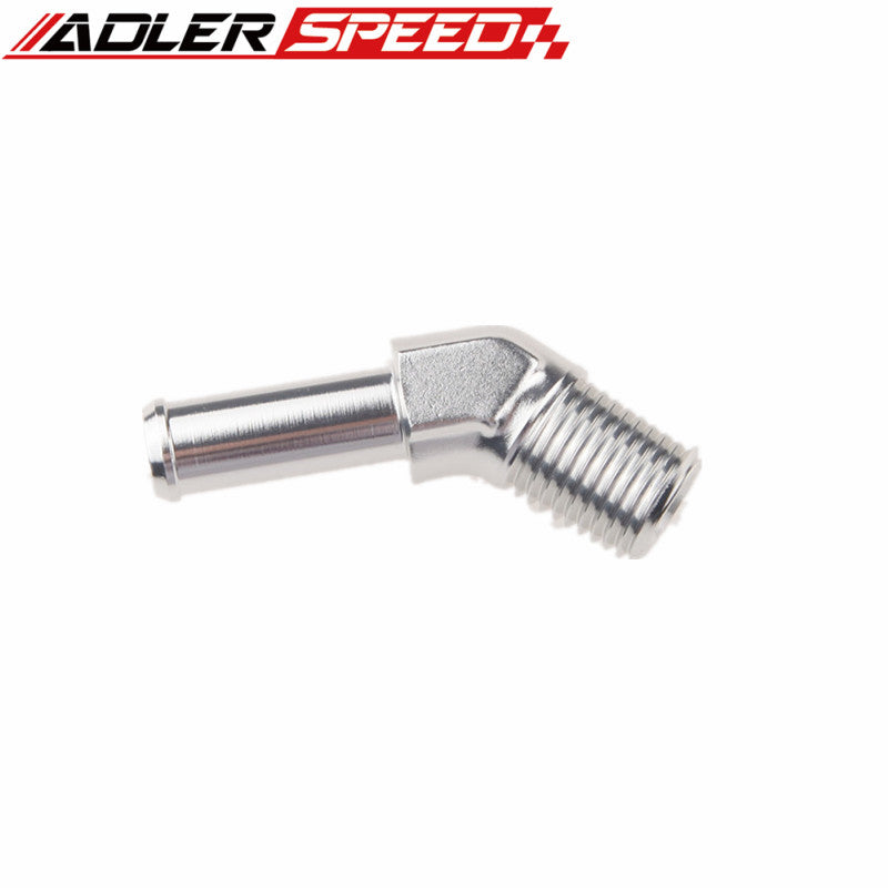 1/8" 1/4" NPT To 1/4" 3/8" Barb 45 Degree Male to Barb Aluminum Adapter Fitting