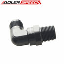 90 Degree 1/2" NPT Swivel to AN8 Male Adapter Fitting Aluminum Black
