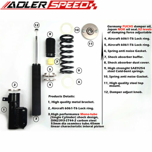 US SHIP ADLERSPEED 32 Step Mono Tube Coilovers Lowering Suspension Kit 86 GT86 BRZ FRS FR-S