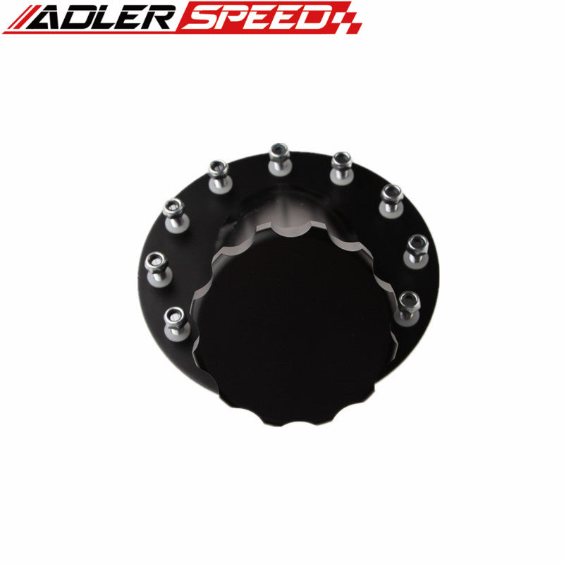 US SHIP Billet Fuel Cell Fast Fill Filler Neck Aluminum 45Degree 12Bolt Flange Silver/Black