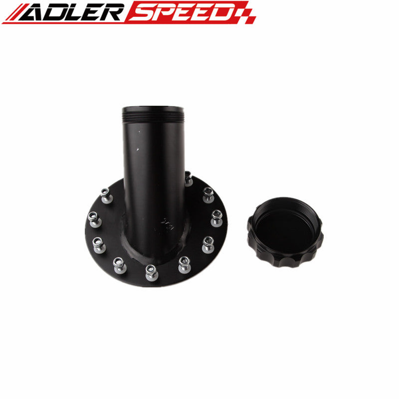 US SHIP Billet Fuel Cell Fast Fill Filler Neck Aluminum 45Degree 12Bolt Flange Silver/Black