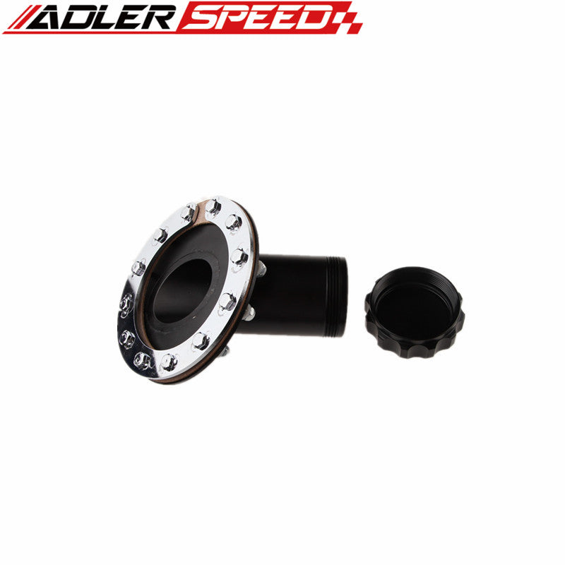 US SHIP Billet Fuel Cell Fast Fill Filler Neck Aluminum 45Degree 12Bolt Flange Silver/Black