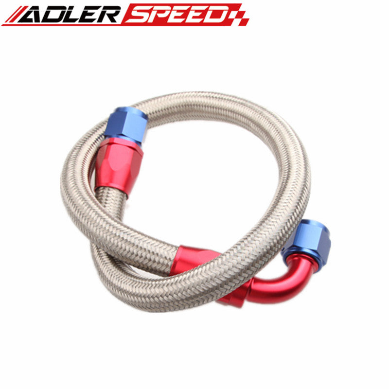 36" 90° 10AN SS Braided Racing Performance Oil Fuel Coolant Line Hose Assembly
