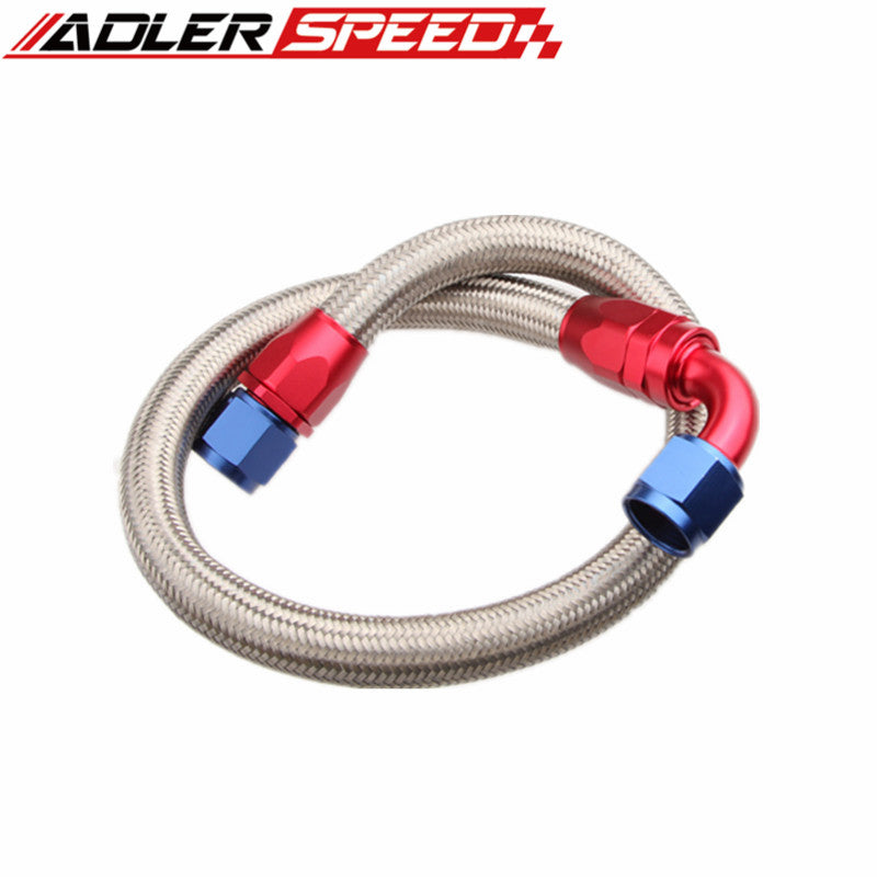 36" 90° 10AN SS Braided Racing Performance Oil Fuel Coolant Line Hose Assembly