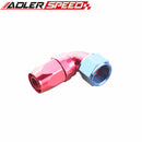 ADLER SPEED 90 Degree AN-12 Full Flow Swivel Hose End Fitting Aluminum Black/ Red&Blu