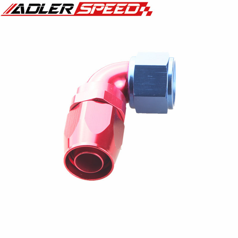 ADLER SPEED 90 Degree AN-12 Full Flow Swivel Hose End Fitting Aluminum Black/ Red&Blu