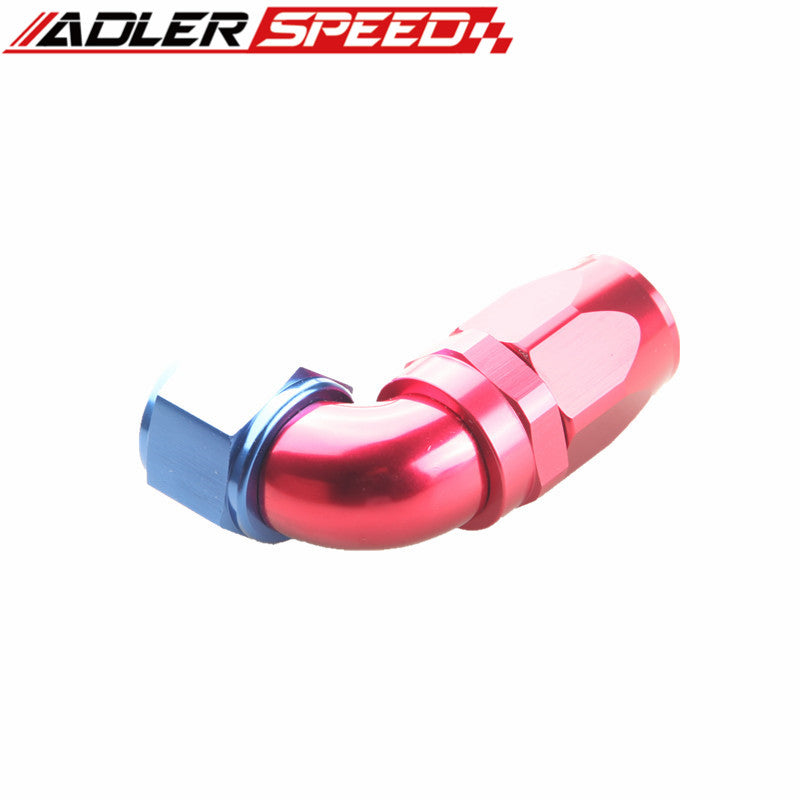 ADLER SPEED 90 Degree AN-12 Full Flow Swivel Hose End Fitting Aluminum Black/ Red&Blu