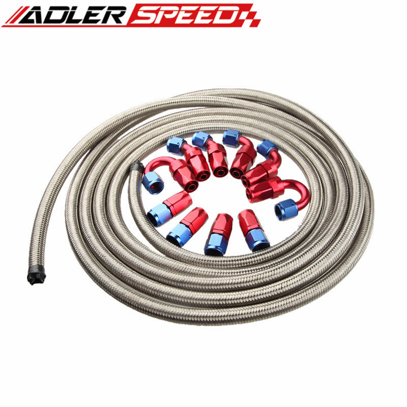 AN4 4AN Stainless Steel Braided Oil/Fuel Hose + Fitting Hose End Adaptor Kit