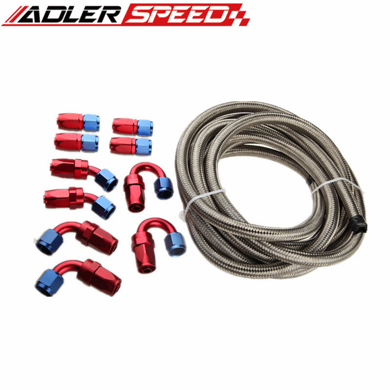 AN6 -6AN Stainless Steel Braided Oil/Fuel Hose + Fitting Hose End Adaptor Kit