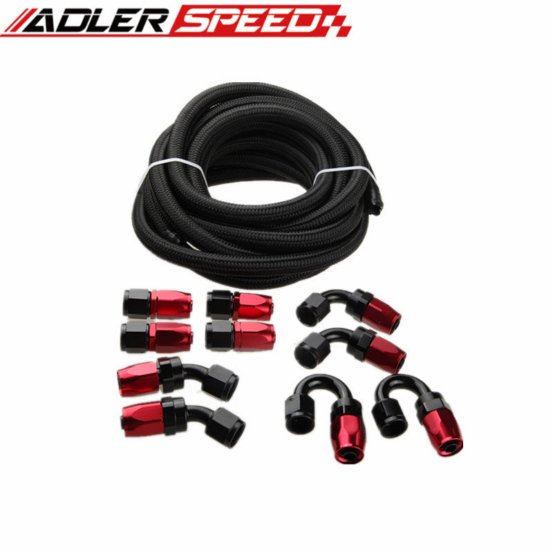 AN4 -4AN Nylon Braided Oil/Fuel Hose + Fitting Hose End Adaptor Kit