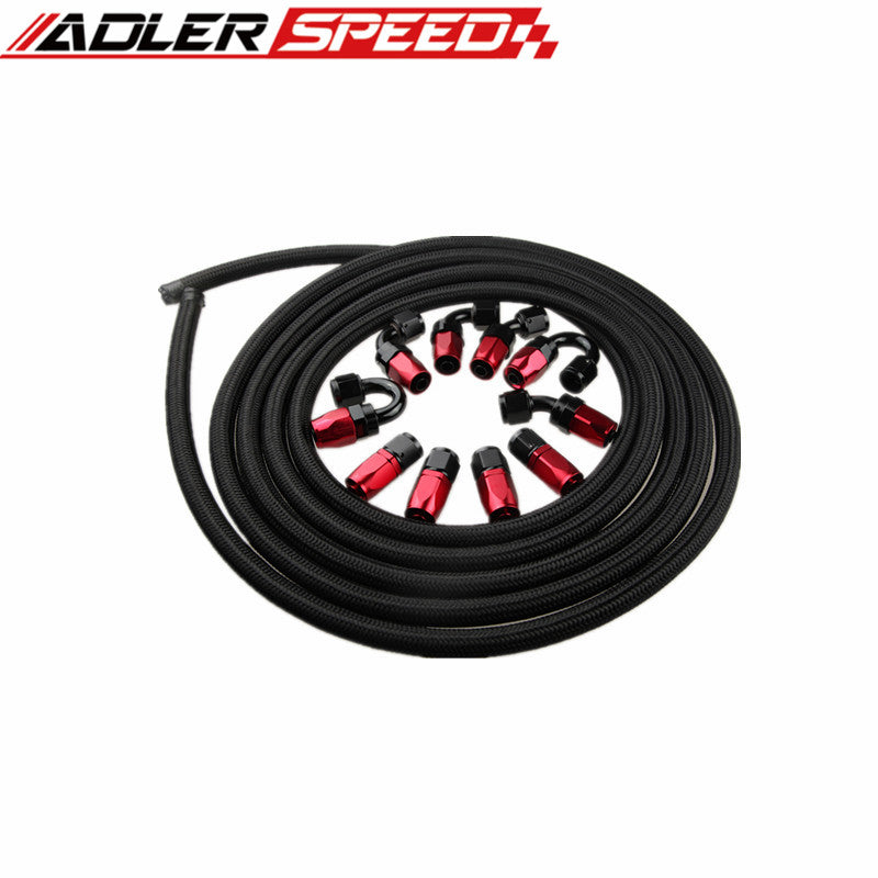 AU SHIP AN6 -6AN Braided Oil/Fuel Hose + Fitting Hose End Adaptor Red And Black
