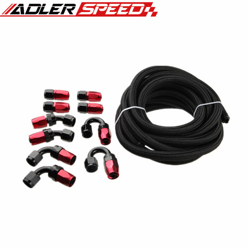 AN6 -6AN Nylon Braided Oil/Fuel Hose + Fitting Hose End Adaptor Kit