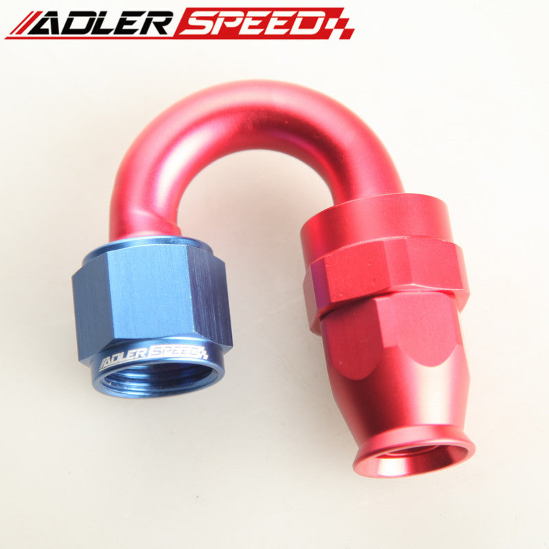AN-8 180 Degree Reusable PTFE Swivel Hose End Fitting Adapter Aluminum Red/ Blue