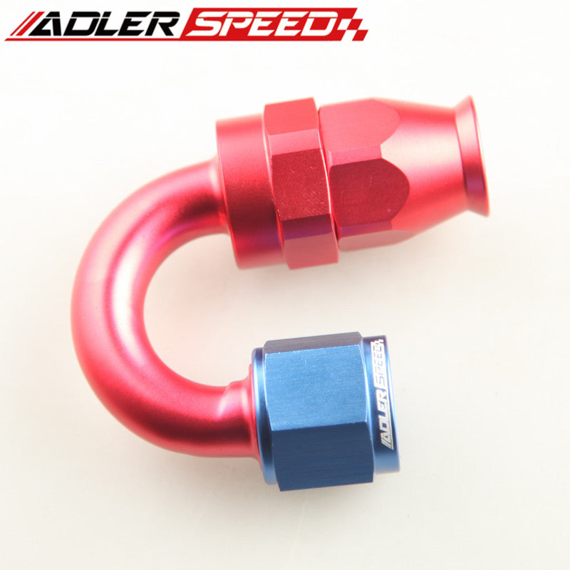AN-8 180 Degree Reusable PTFE Swivel Hose End Fitting Adapter Aluminum Red/ Blue