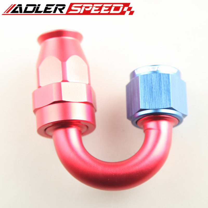 AN-10 180 Degree Reusable PTFE Swivel Hose End Fitting Adapter Aluminum Red/Blue